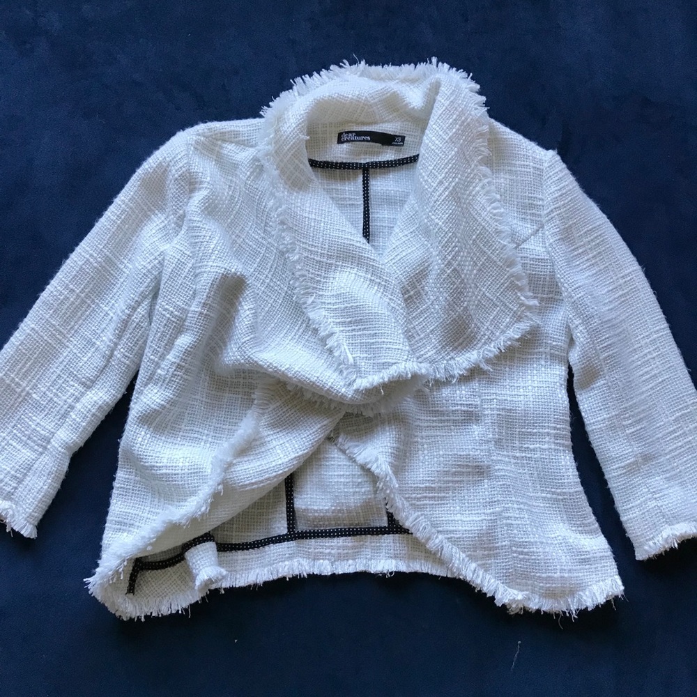 DEAR CREATURES WHITE FRINGE CARDIGAN JACKET